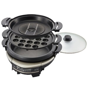 ＊三種調理盤，可製作多樣化料理 ＊黑色吸熱加工，遠紅外線耐久塗層 ＊鍋具表面採不沾塗層加工，使清潔便利 ＊集油構造，開孔波形盤，減少油煙，更加健康 ＊整體可拆解，清潔更方便 ＊鐵板鍋體可在瓦斯爐上直接