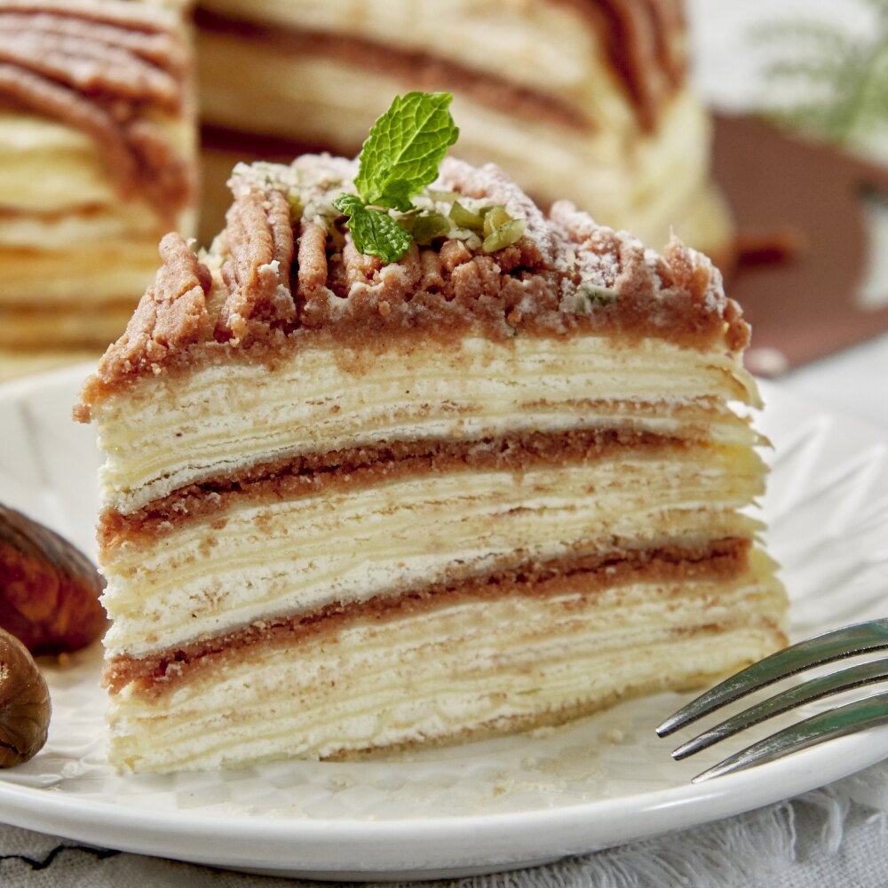 8寸法式手工現作酒香栗子千層派 / Chestnut & Rum Mille-Crpe Caket【奶蛋素】