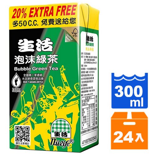 生活 泡沫綠茶 300ml (24入)/箱