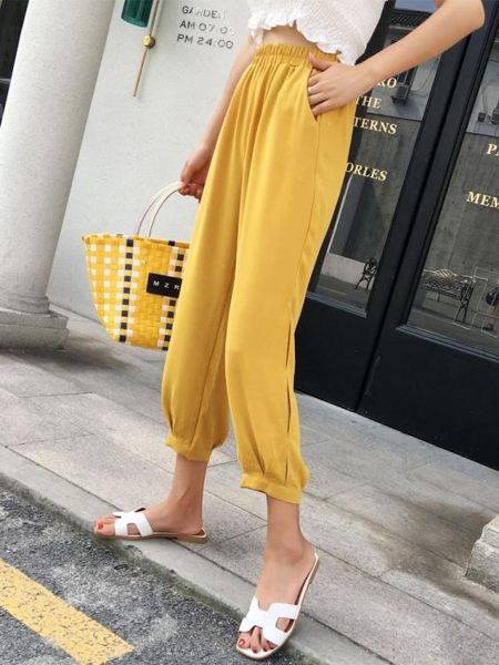 雪紡燈籠褲女夏薄款寬鬆高腰垂感冰絲闊腿防曬哈倫褲 麥琪精品店