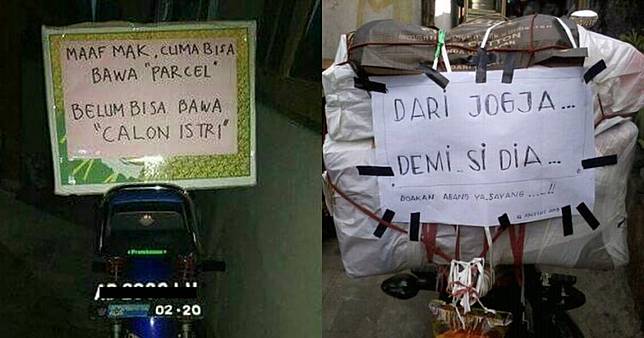 13 Pesan di barang bawaan mudik ini kocaknya bikin lupa sama macet