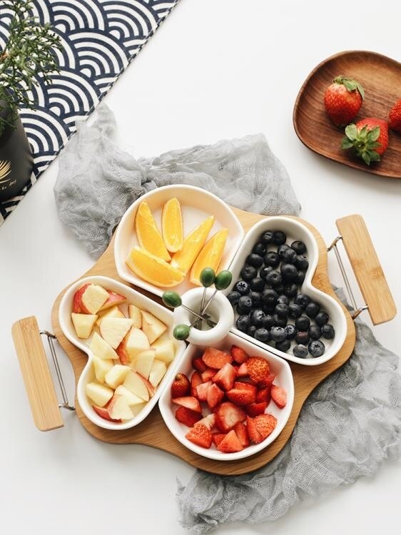 創意陶瓷水果拼盤 現代客廳水果盤甜點盤干果盤點心盤分格糖果盤