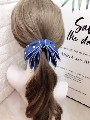 【Princesses 】 正韓 秋冬新款 牛仔布藝 蝴蝶結飄帶 髮夾馬尾夾香蕉夾豎夾髮飾