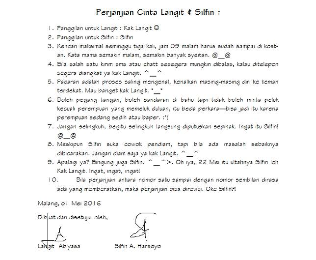 12 Surat Perjanjian Cinta Ini Isinya Bikin Geleng Kepala