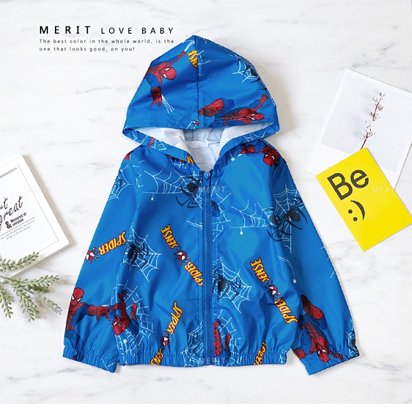 英雄蜘蛛人水藍連帽外套 春夏童裝 男童外套 男童防曬外套 男童薄款外套 男童風衣
