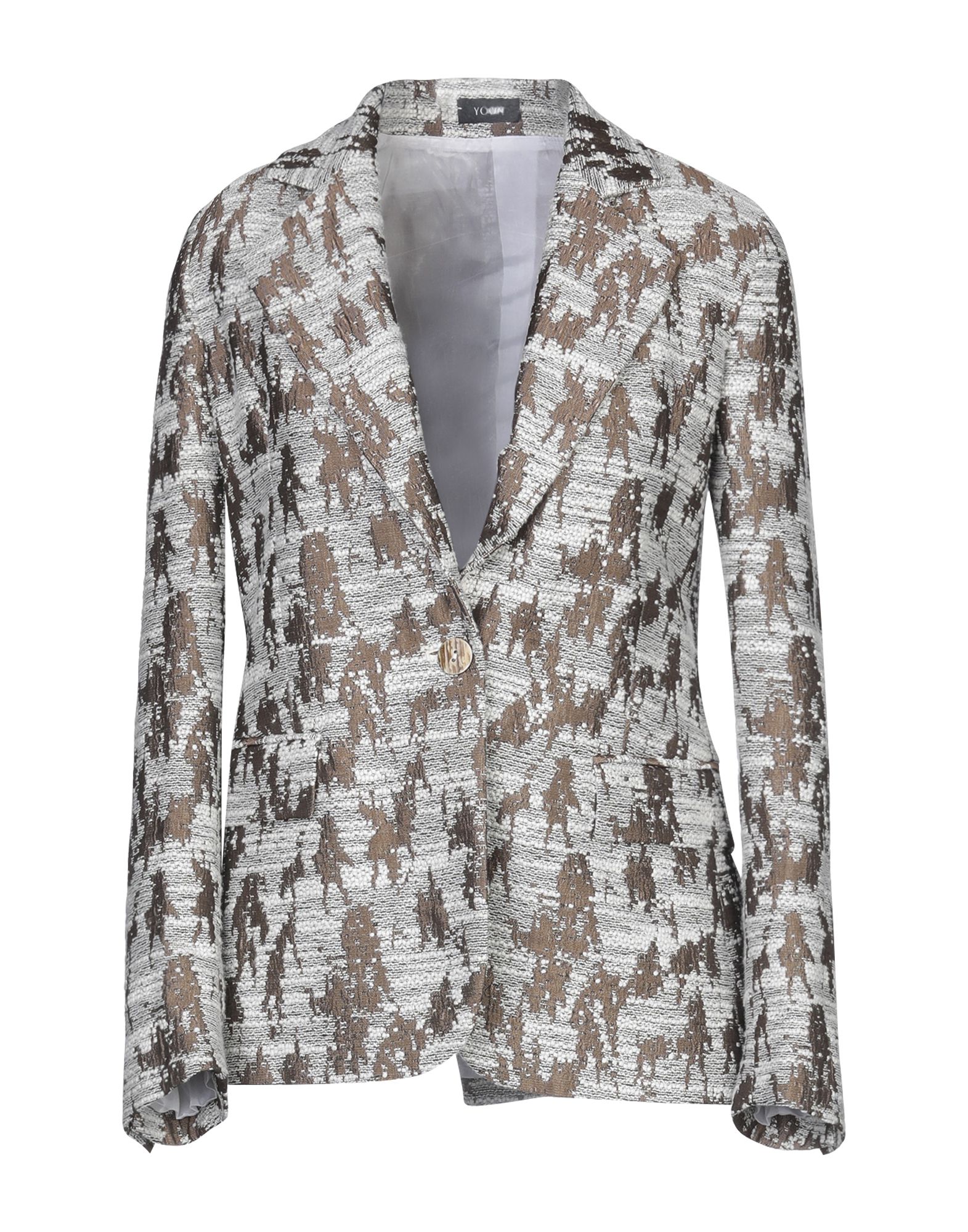 jacquard, tweed, darts, two-tone, multipockets, 1 button, lapel collar, single-breasted, long sleeve