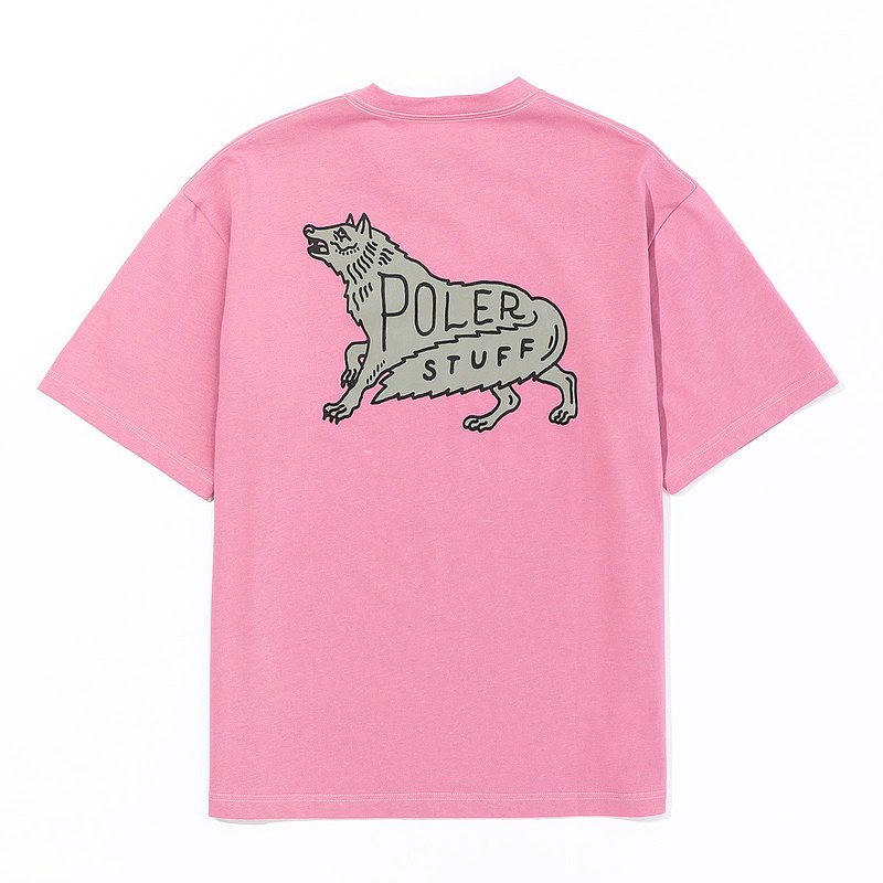 日本限定 POLER WOLF RELAX FIT TEE 標誌狼 日式寬版TEE 鮭魚粉