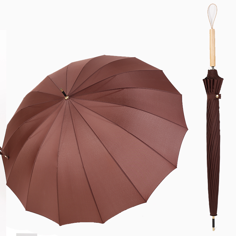 小清新16骨雨傘木手柄直柄傘彩虹傘日系長柄大號雙人晴雨傘兩用