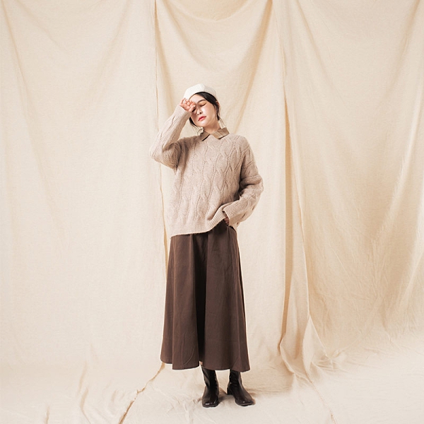 Ｑｕｅｅｎ Ｓｈｏｐ【03020797】後鬆緊毛呢挺料長裙 S/M 兩色售＊現+預＊