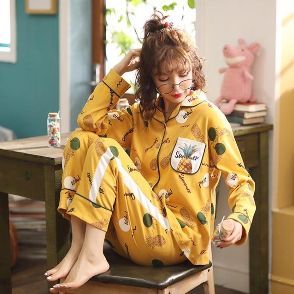 【預購款】居家服秋季精梳棉長袖睡衣套裝女開衫長褲可外穿甜美家居服14【時尚潮流部落】