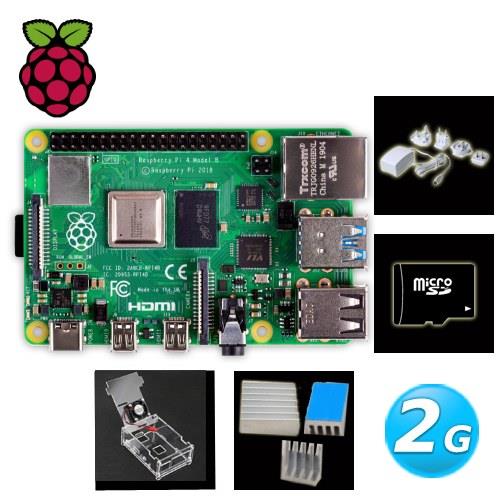【全配超值套餐:公司貨，預購中，約中秋前出貨】1. Raspberry PI 4 B版 2G 市售:1990元2. 六片式外殼+風扇+散熱片 市售:199元3. 32G記憶卡 市售:159元4. 原廠