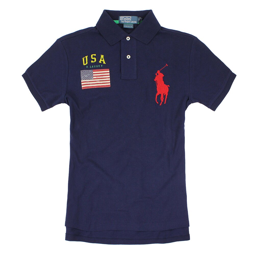 美國百分百【全新真品】Ralph Lauren Polo衫 RL 短袖 上衣 Polo 大馬 深藍 美國 國旗 男 XS C255