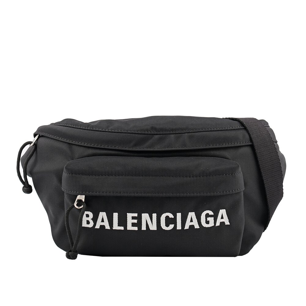 BALENCIAGA 白色Logo 尼龍腰包/胸口包(黑色) 533009 H858X 1090