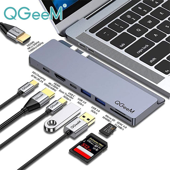 【美國QGeeM】MacBook Pro雙Type-C八合一PD/USB/HDMI轉接器