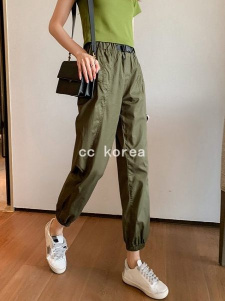 簡約短版短T+休閒工作褲2件套裝 CC KOREA ～ Q23975