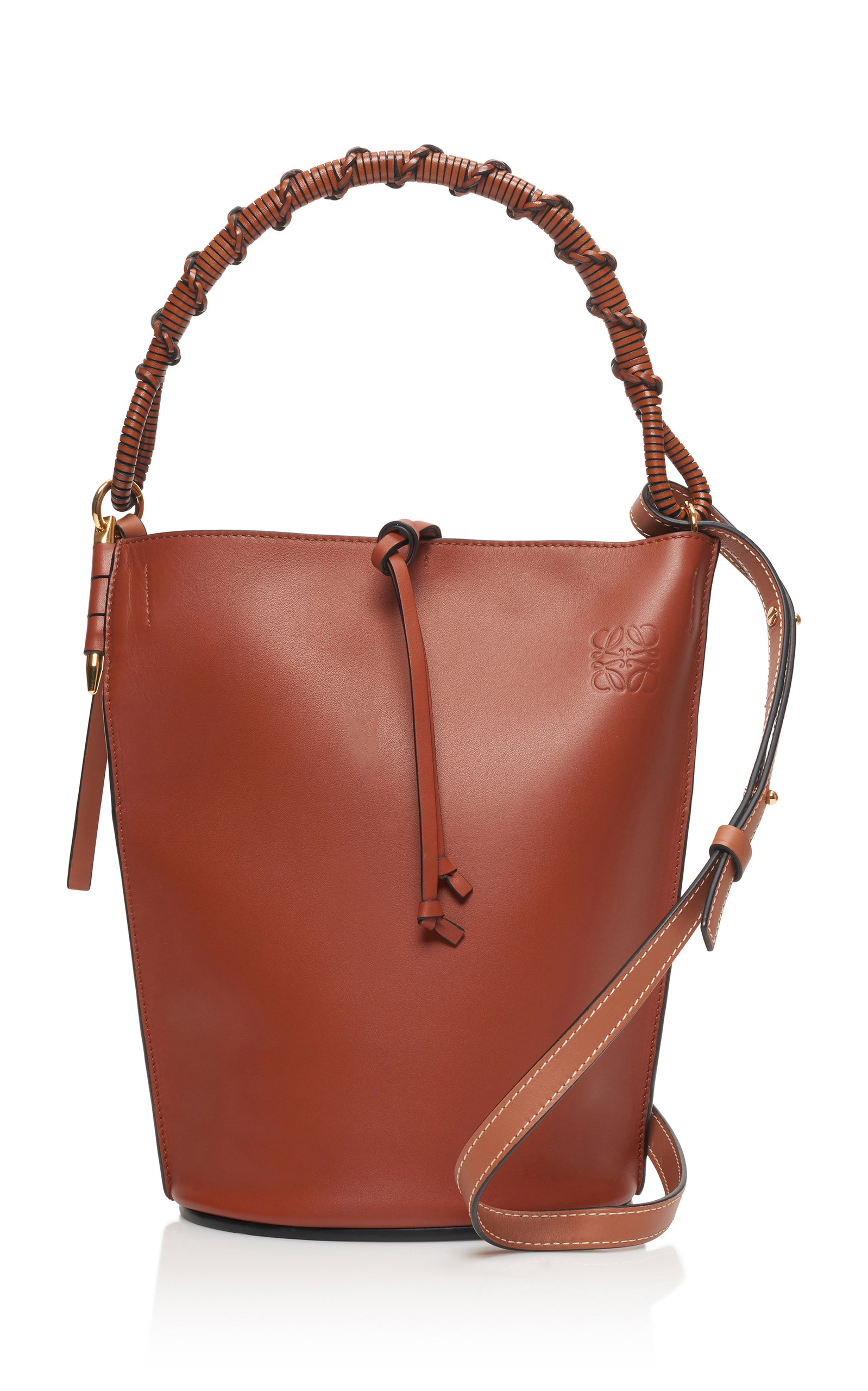 Perfectly sized for a small laptop or tablet, Loewe's 'Gate' bucket bag is crafted from leather with