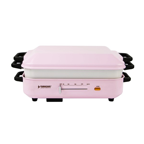 【商品特色】山崎優生活提案！聚會、派對不可少● 一機多用途，可換盤多樣式DIY烹調功能。● 附不沾烤盤、SUS304不鏽鋼蒸盤、陶瓷深鍋、木鏟。● 獨特上蓋設計，可當蓋也可以當盤使用。● 橫移式溫控調