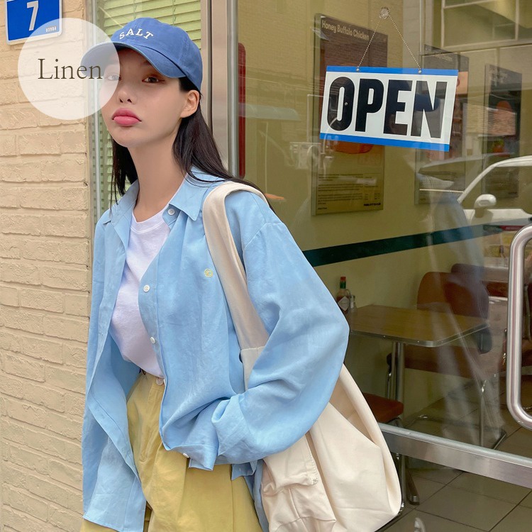 [MOCOBLING]胸前LOGO亞麻混紡襯衫