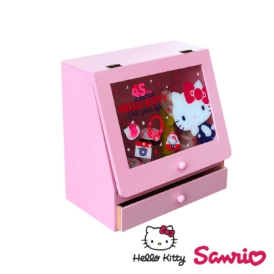 Hello Kitty 凱蒂貓 透明掀蓋式收納 抽屜櫃 桌上收納盒 化妝品收納