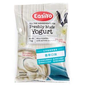 目前全球DIY優格領導品牌 - 紐西蘭 EasiYo 世界最簡單手作優格，天然又營養，令人驚豔的美味 內含 香草優格粉 一包 (230g) 3步驟簡單做優格，製作不失敗 推出多種口味，100%天然成分