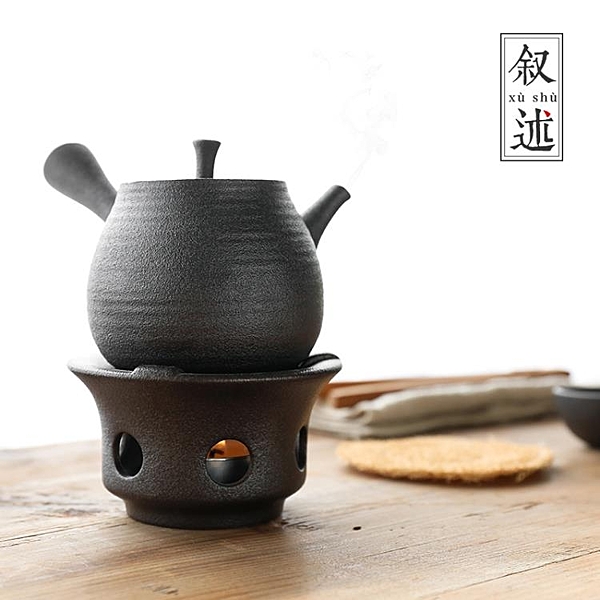 敘述|日式黑陶幹燒台 陶瓷茶壺蠟燭燈酒精燈煮茶爐茶具 小溫茶器