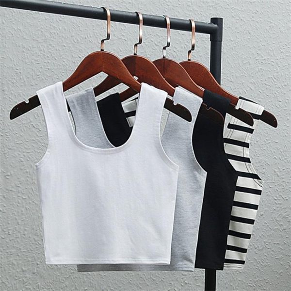 短板上衣 夏新款棉運動吊帶小背心條紋內搭短款露臍上衣