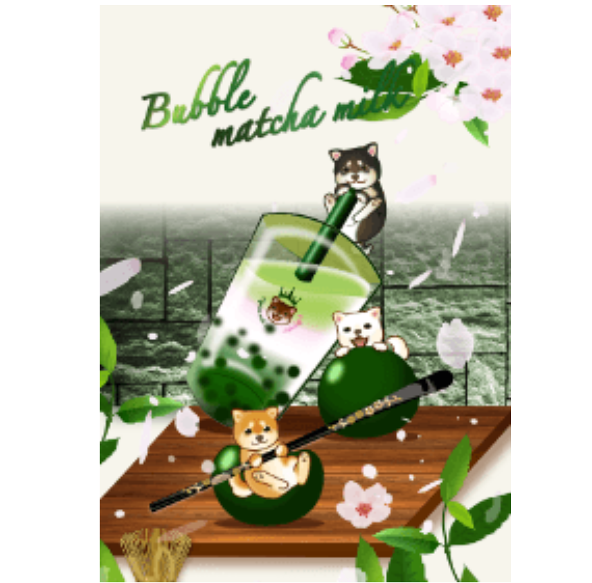 Bubble cherry matcha milk 7(Shiba dog)