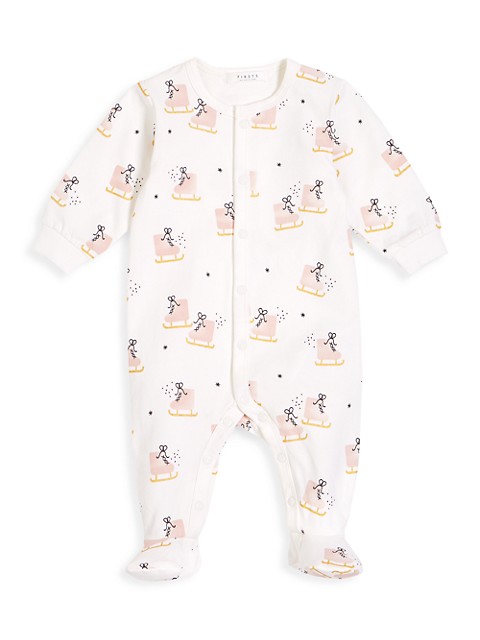 Long sleeve footed sleeper with center front & inseam snap closure, bindings & sleeve cuffs.; Crewne