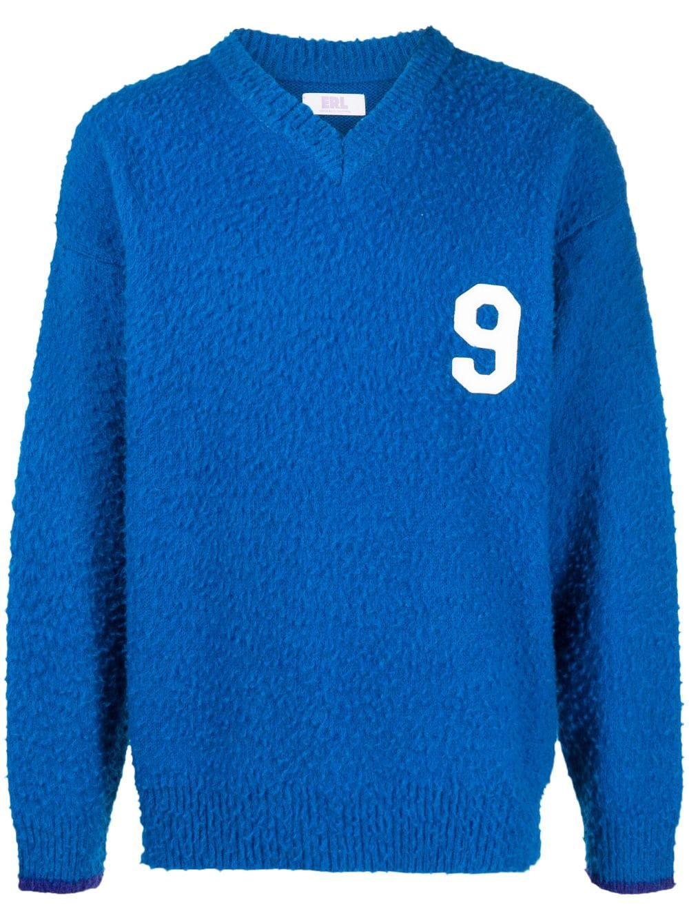 ERL - number-patch V-neck football jumper - men - Cotton/Acrylic/Polyester/Alpaca Wool/Wool - S - Blue
