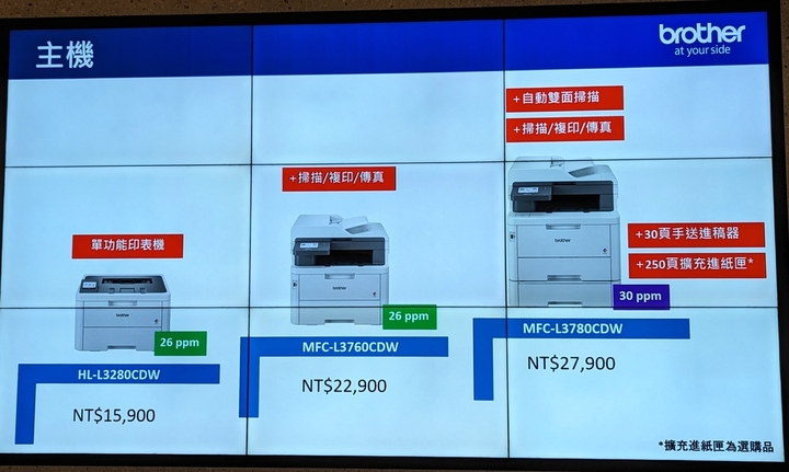 Brother 今年推出全新超值商務彩色雷射系列，價格可謂相當具有競爭力。