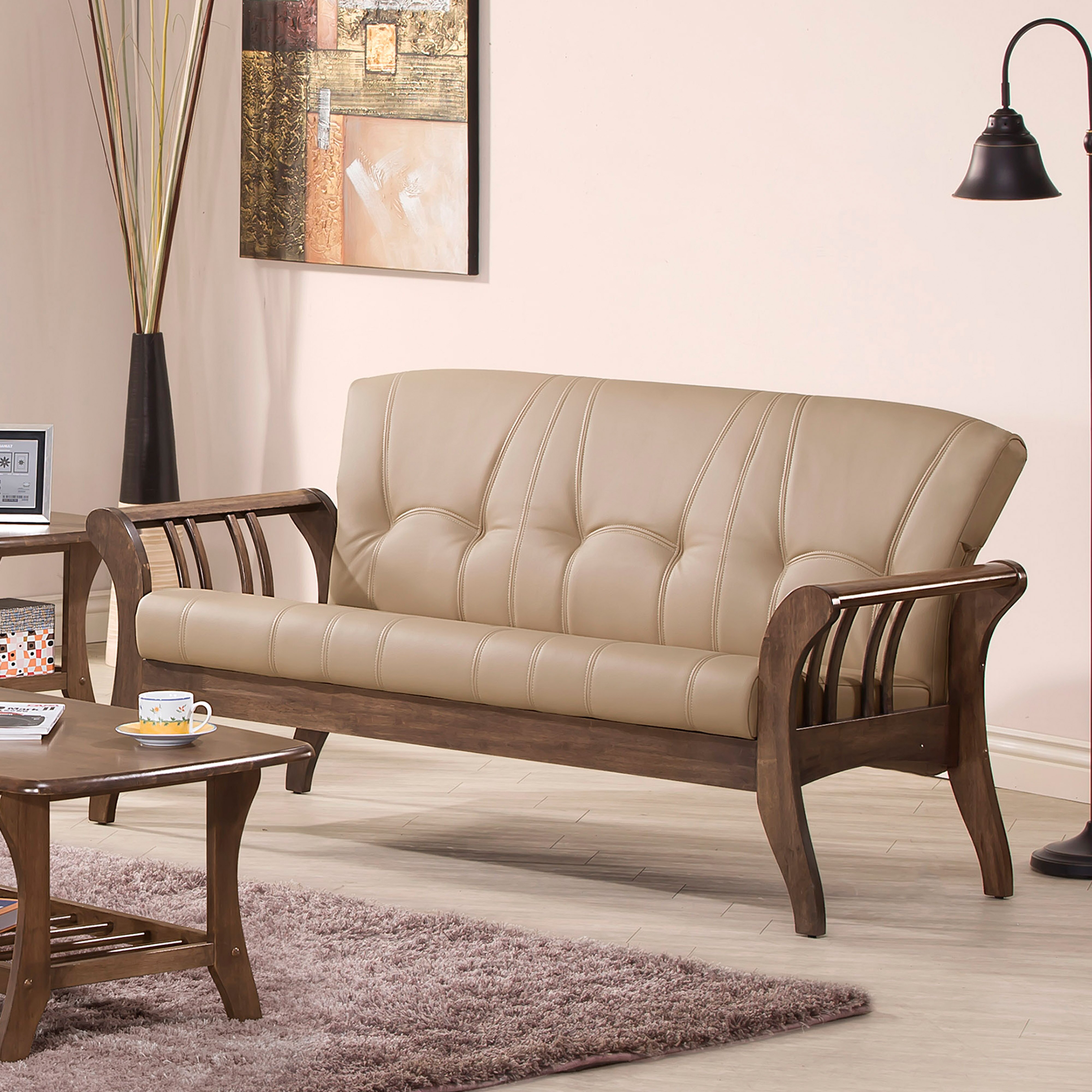 !新生活家具!《伊豆》（促銷免運）卡其 三人沙發 全實木 三人位沙發 三人座 皮沙發 木製沙發 工廠直營 辦公沙發 組椅