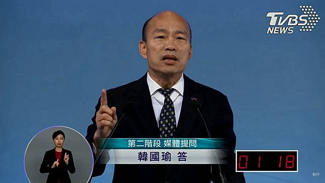 國民黨候選人韓國瑜在總統大選辯論會上怒嗆3媒體。圖／公視提供