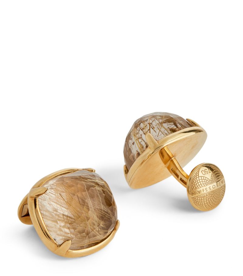 Tateossian Yellow Gold Rutilated Quartz Cufflinks