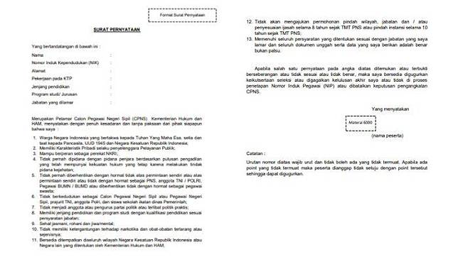 Contoh Surat Pernyataan Cpns Kemenkumham 2019 Berikut Draft Penulisannya Tribunnews Com Line Today