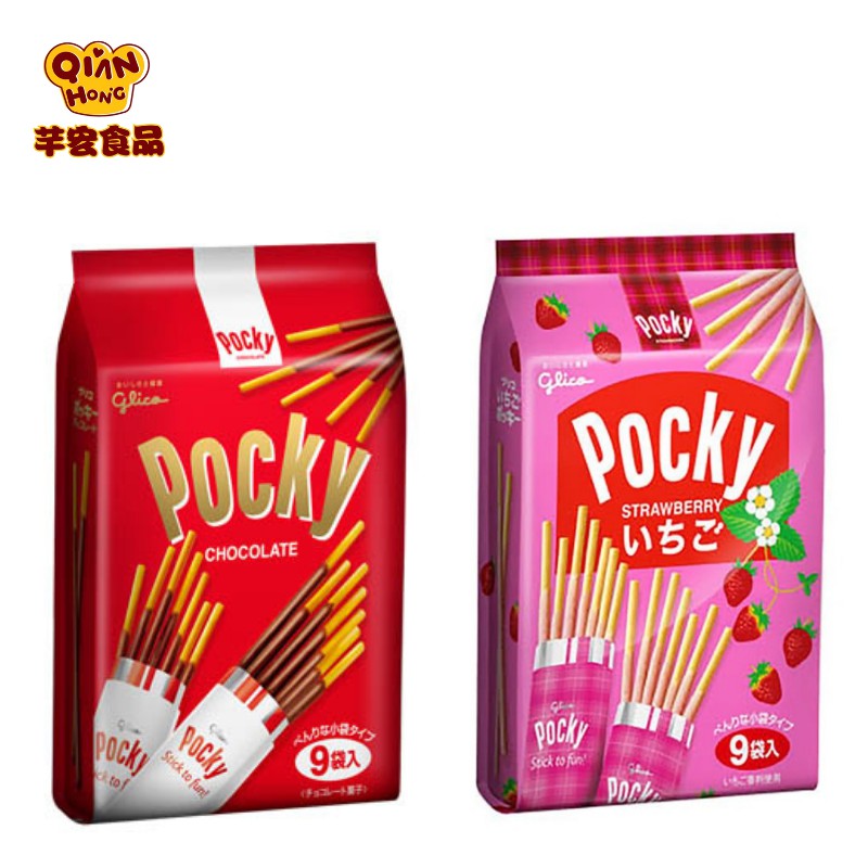 草莓棒:成份:小麥粉、砂糖.植物油(油菜籽油)、乳糖、全脂奶粉、酥油(棕櫚油)、草莓粉、食鹽、酵母、天然食用色素(紅甜菜色素、婀娜多)、品質改良劑(磷酸鈉)、香料、乳化劑(脂肪酸甘油酯)、大豆卵磷脂.