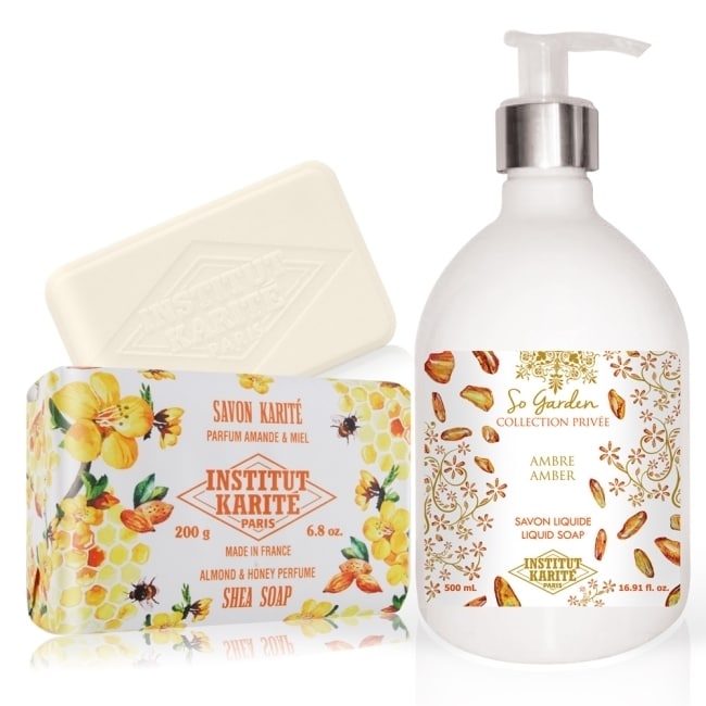 IKP巴黎乳油木 琥珀花園香氛液體皂(500ml)+杏仁蜂蜜手工皂(200g)