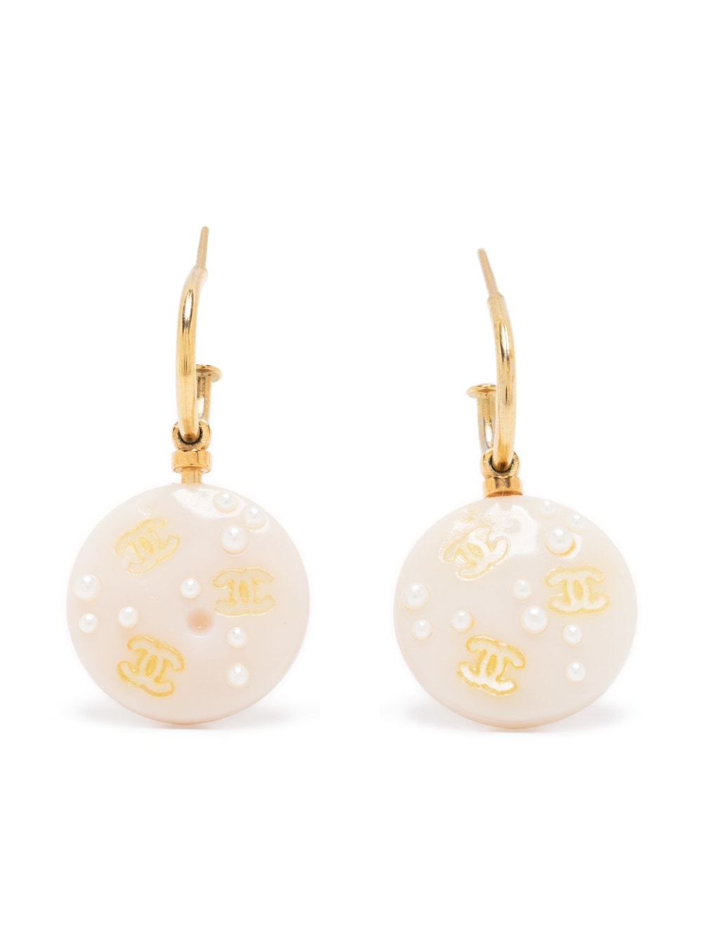 CHANEL Pre-Owned - 2003 CC pearl-embellished hoop earrings - women - Resin/Metal (Other) - One Size - Neutrals