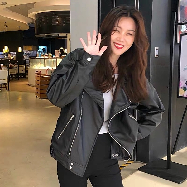 現貨 皮外套 騎士外套 防風外套 男友外套 寬鬆 禦寒 韓風 外套 內裡 保暖 騎士風 風衣外套
