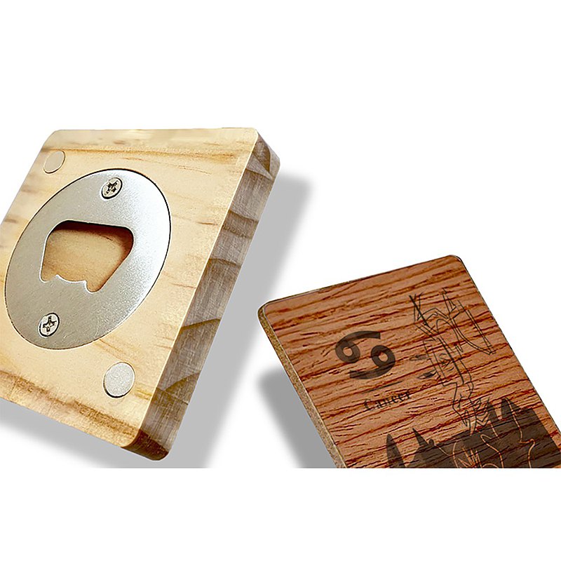 十二星座系列 櫻桃木 多功能方塊開瓶器手機架 巨蟹座 客製化禮物