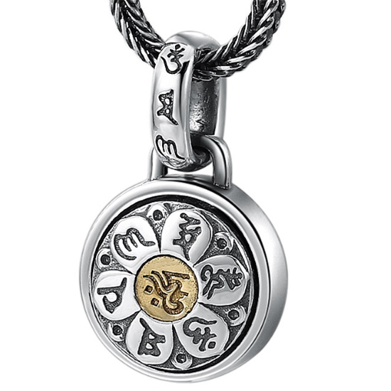 《 QBOX 》FASHION 飾品【C3526S67】精緻個性避邪可轉動六字真言雙面圓盤S925純銀項鍊/泰銀吊墬