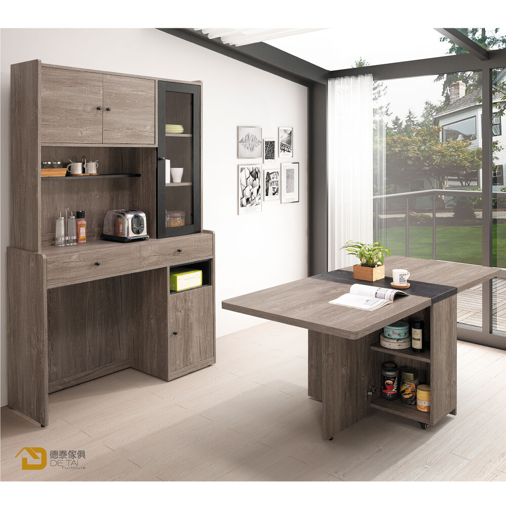 d&t 德泰傢俱 dick時髦簡約-深色4尺多功能餐櫃組 a023-b367-01