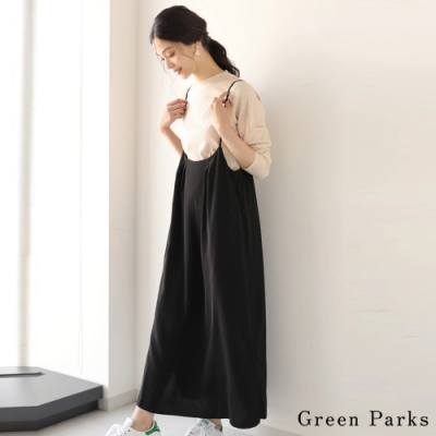 Green Parks 【SET ITEM】羅紋圓領上衣+長版吊帶連身裙