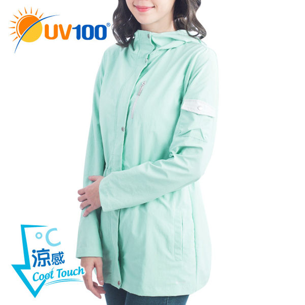 快速出貨 UV100 抗UV-防曬修身長版連帽外套-女