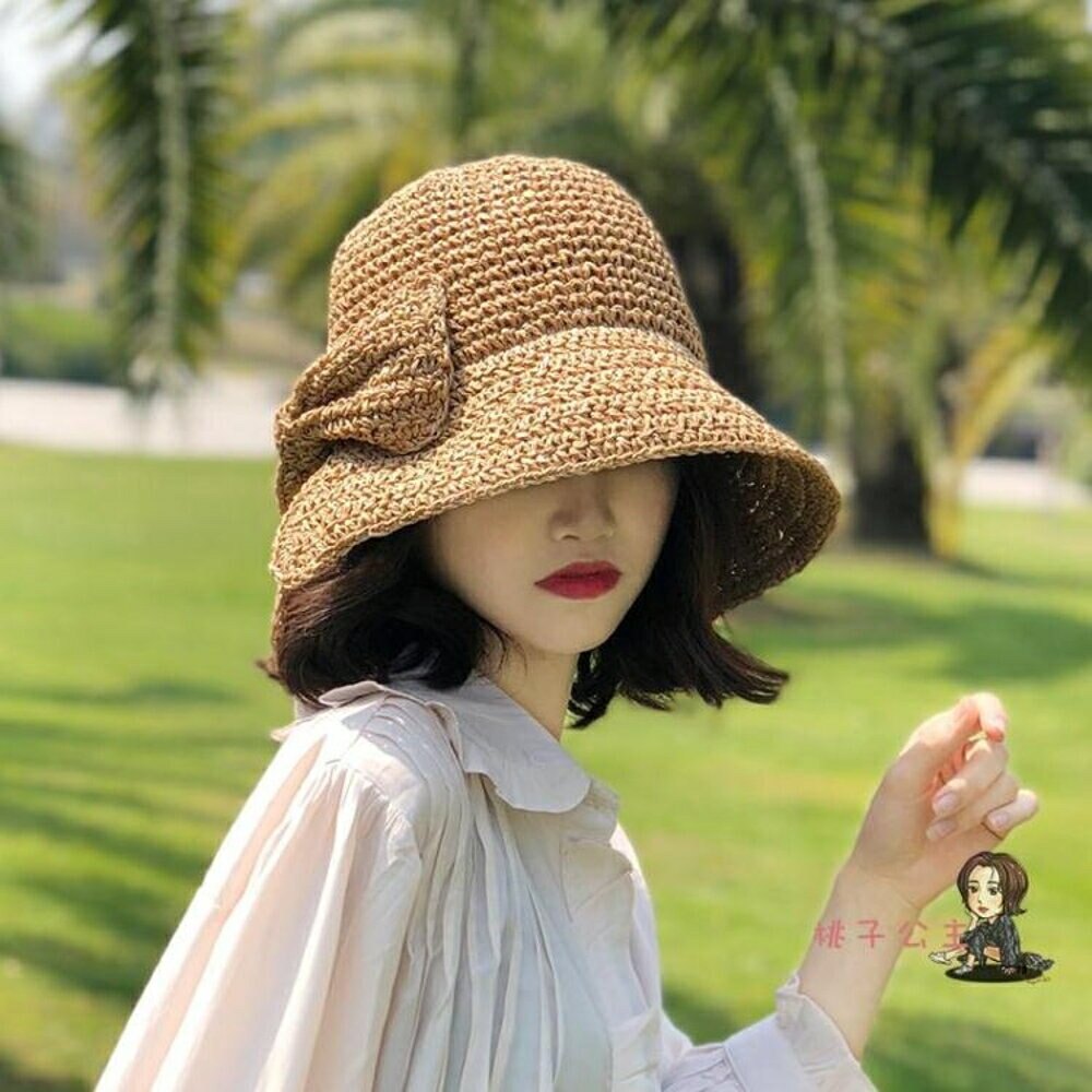 草帽 夏防曬帽子遮臉太陽帽遮陽海邊沙灘帽大帽檐遮陽帽女士大沿帽草帽 3色