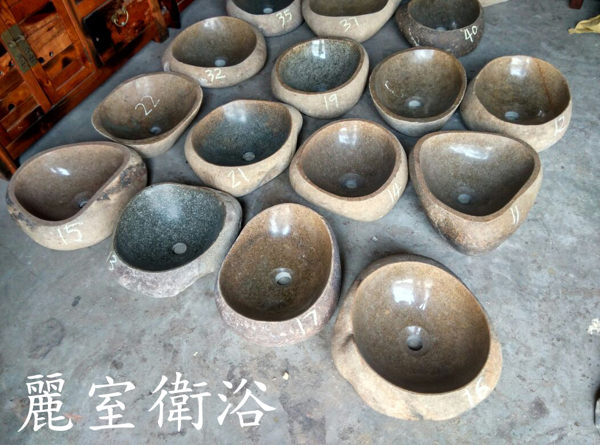 【麗室衛浴】 藝術 復古 天然鵝卵石 石頭盆 洗手盆 長度40-48CM