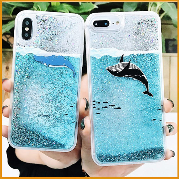 i6手機殼 i6Plus保護套6s Plus i6s手機殼iPhone6s保護殼 閃粉流沙鯨魚 海豚全包邊 防摔殼 水族箱