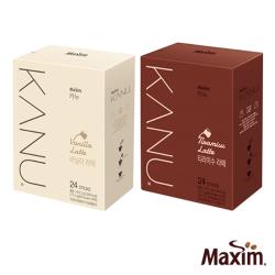 ◎全新風味拿鐵 孔劉代言|◎辦公室必備風味拿鐵咖啡|◎濃郁香醇 香氣迷人品牌:Maxim類型:三合一咖啡包裝:隨身包,盒裝份數/規格:每盒17.3g×24入風味:風味特調,拿鐵保存方式:常溫請置陰涼處熱量:香草-83.2大卡提拉米蘇-81.4大卡每份營養成分:每17.3公克香草-蛋白質：0.7公克、脂肪：3.6公克、飽和脂肪：3.2公克、反式脂肪：0公克、碳水化合物：12公克、糖：8.6公克、鈉：30毫克提拉米蘇-蛋白質：0.8公克、脂肪：3.8公克、飽和脂肪：3.3公克、反式脂肪：0公克、碳水化合物：11公克、糖：8.7公克、鈉：45毫克咖啡因含量:每一份量17.3公克，咖啡因含量55毫克，咖啡因每日限量300毫克，孩童及孕婦請謹慎飲用。產地:韓國廠商名稱:東西食品株式會社廠商地址:韓國仁川廣域市富平區清川洞411-1保存期限:香草-西元2021.08.08提拉米蘇-西元2021.07.07食品業者登錄字號:B-125176096-00000-5投保產品責任險字號:0504字第19AML0001748號