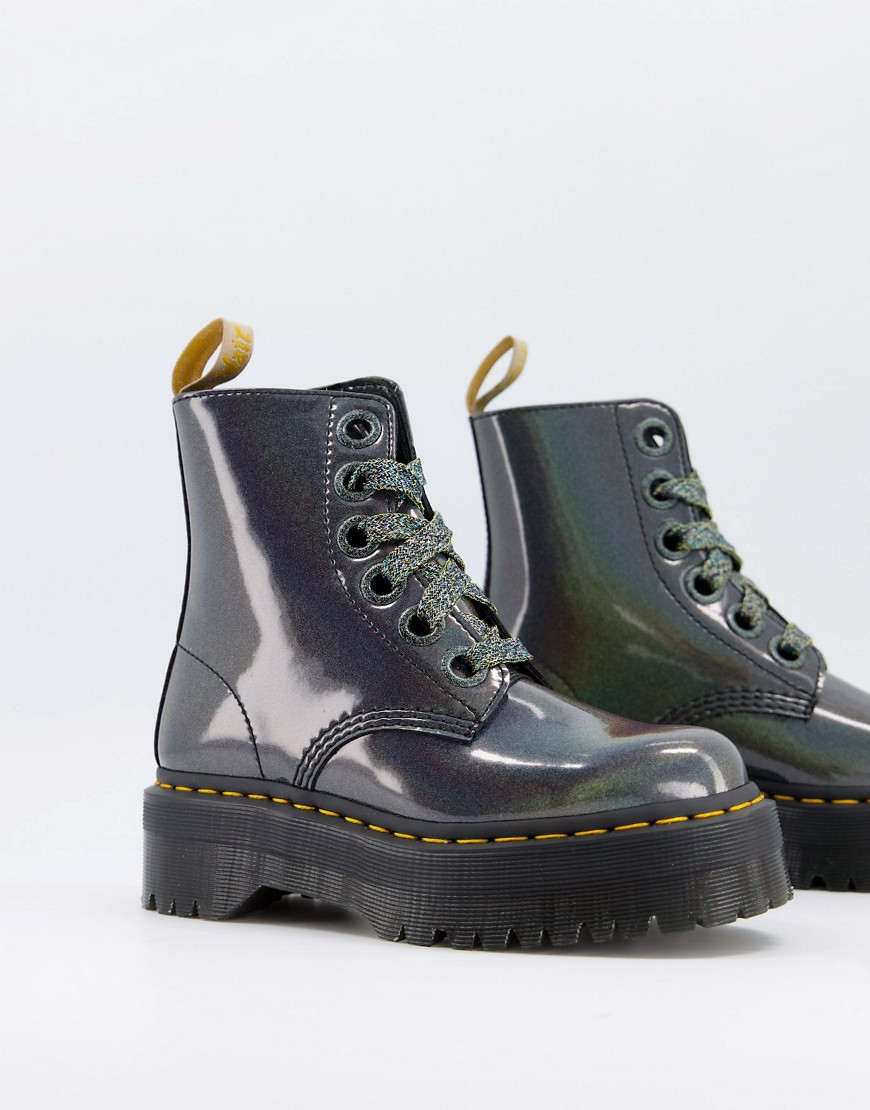 Boots by Dr. Martens Two reasons to add to bag Irridescent design Pull tab for easy entry Lace-up fa