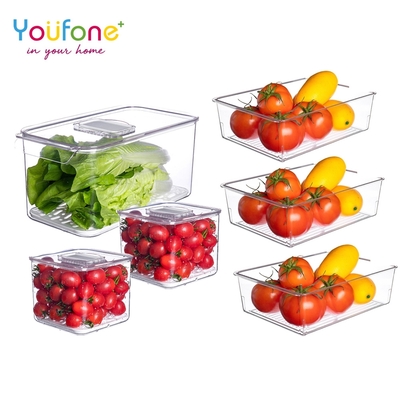 YOUFONE 透明冰箱收納保鮮盒/蔬果瀝水盒6件/組
