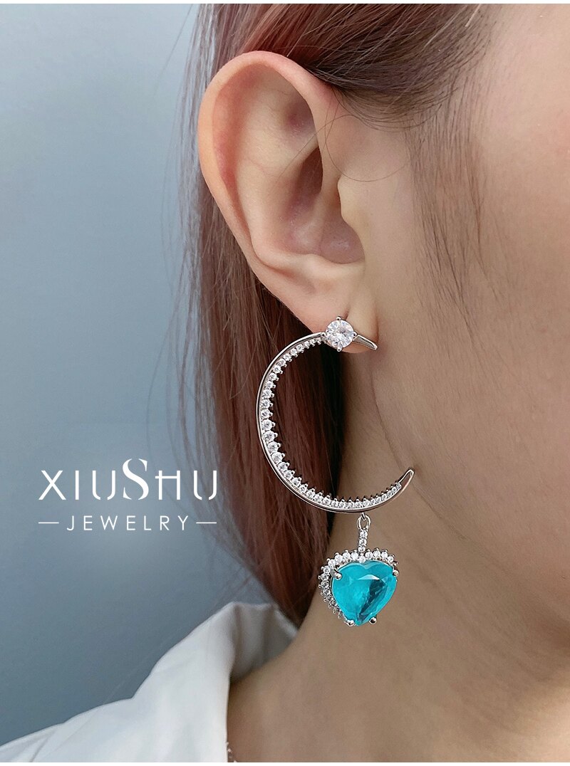 歐美風耳飾藍色仿真帕拉伊巴耳釘綠色祖母寶石綠耳環大夸張套裝